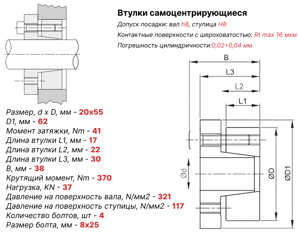 Чертеж втулка зажимная ВК15 20х55
